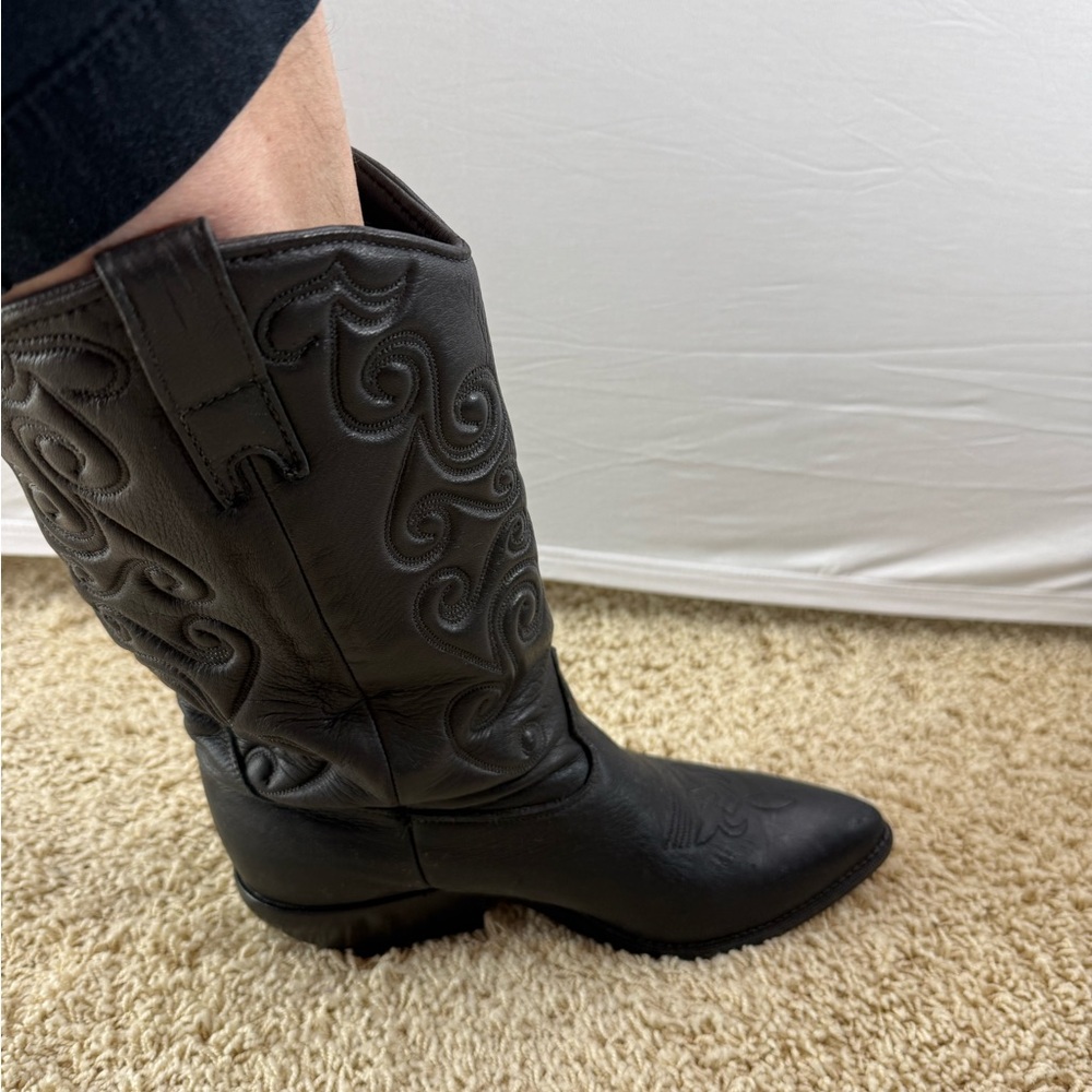 Vintage Zodiac Black Leather Heeled Cowgirl Boots - Picture 14 of 14